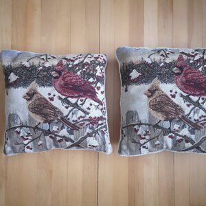 Woven Tapestry Throw Pillows Set of 2 with Winter / Christmas Theme 15" Square